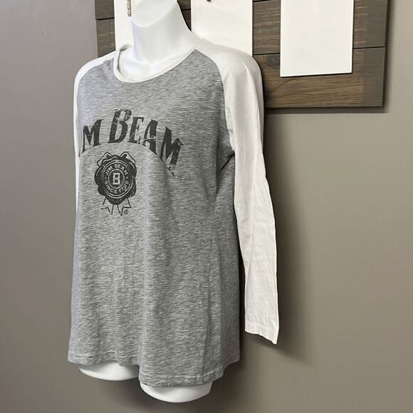 Jim Beam Women’s Heather Gray & White Baseball Long Sleeve Cotton T-Shirt- Large - Picture 2 of 9